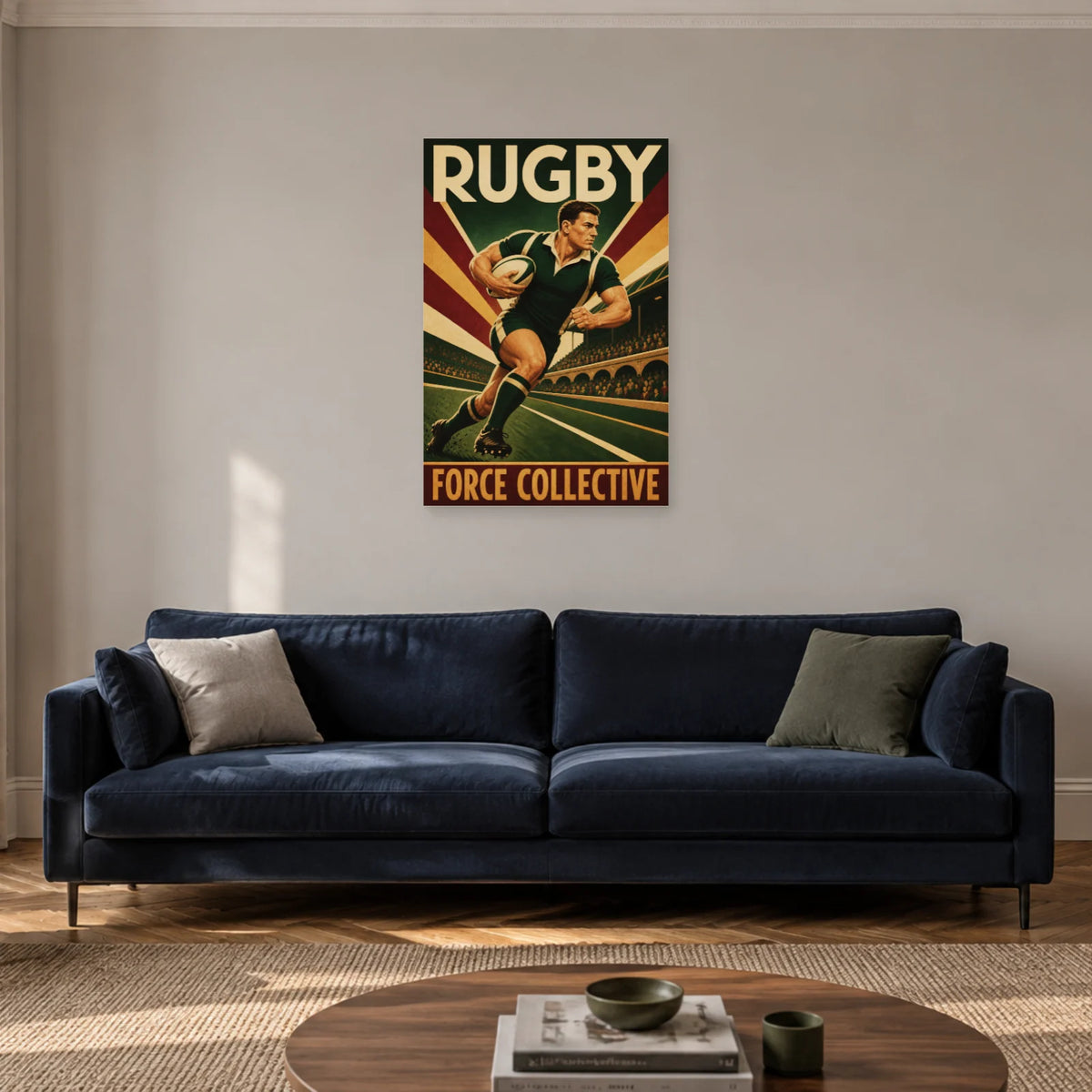 Affiche Rugby – Force collective dans un salon - Art Virtuoso