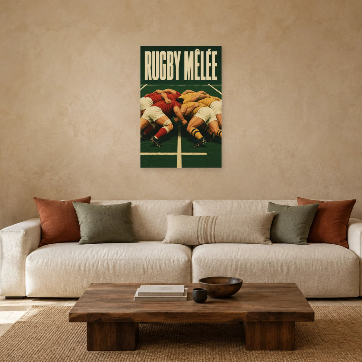 Affiche Rugby – Mêlée dans un salon - Art Virtuoso