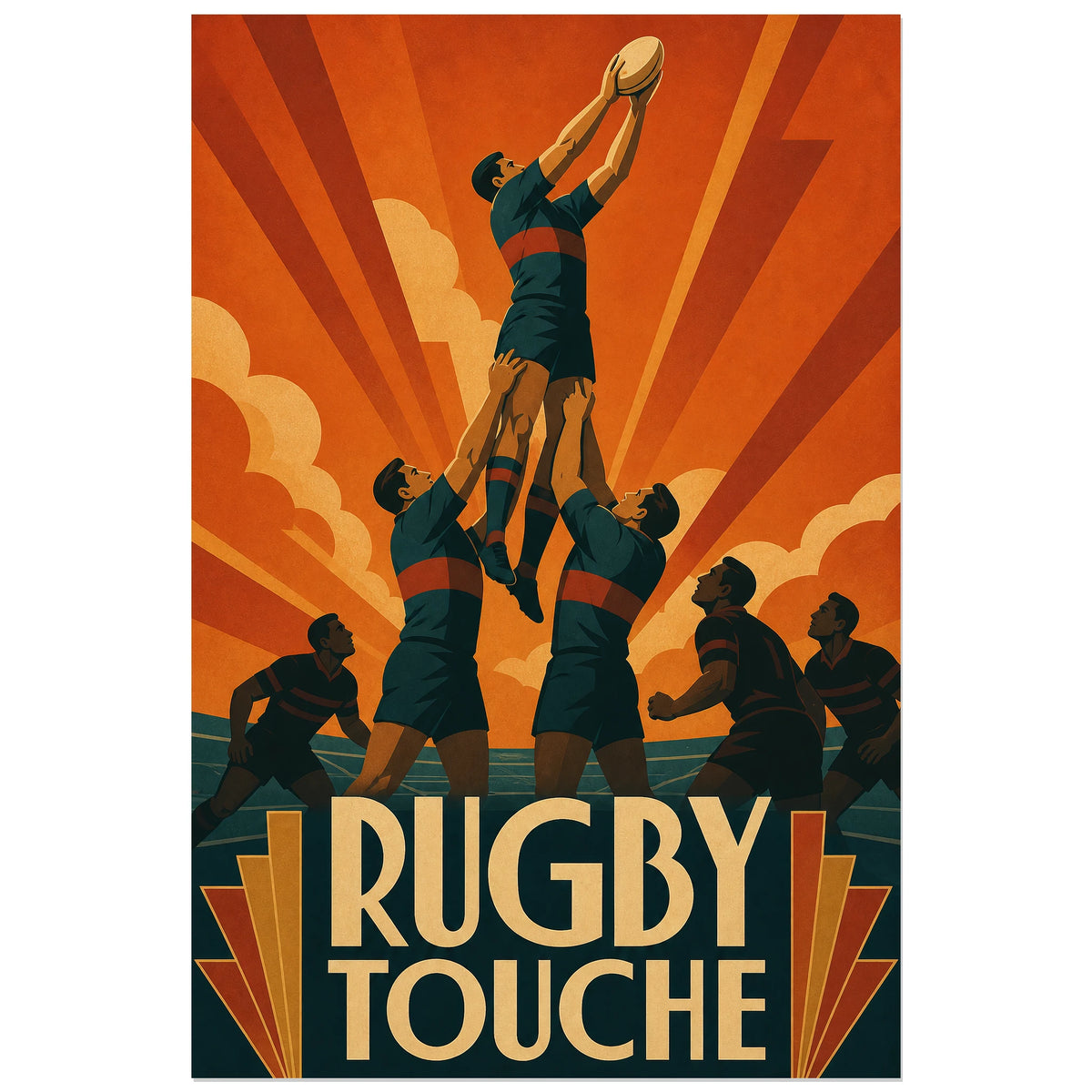 Joueur porté lors d'une touche de rugby, affiche 30 × 45 cm