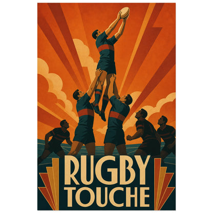 Touche de rugby illustrée avec typographie rétro, affiche 60 × 90 cm