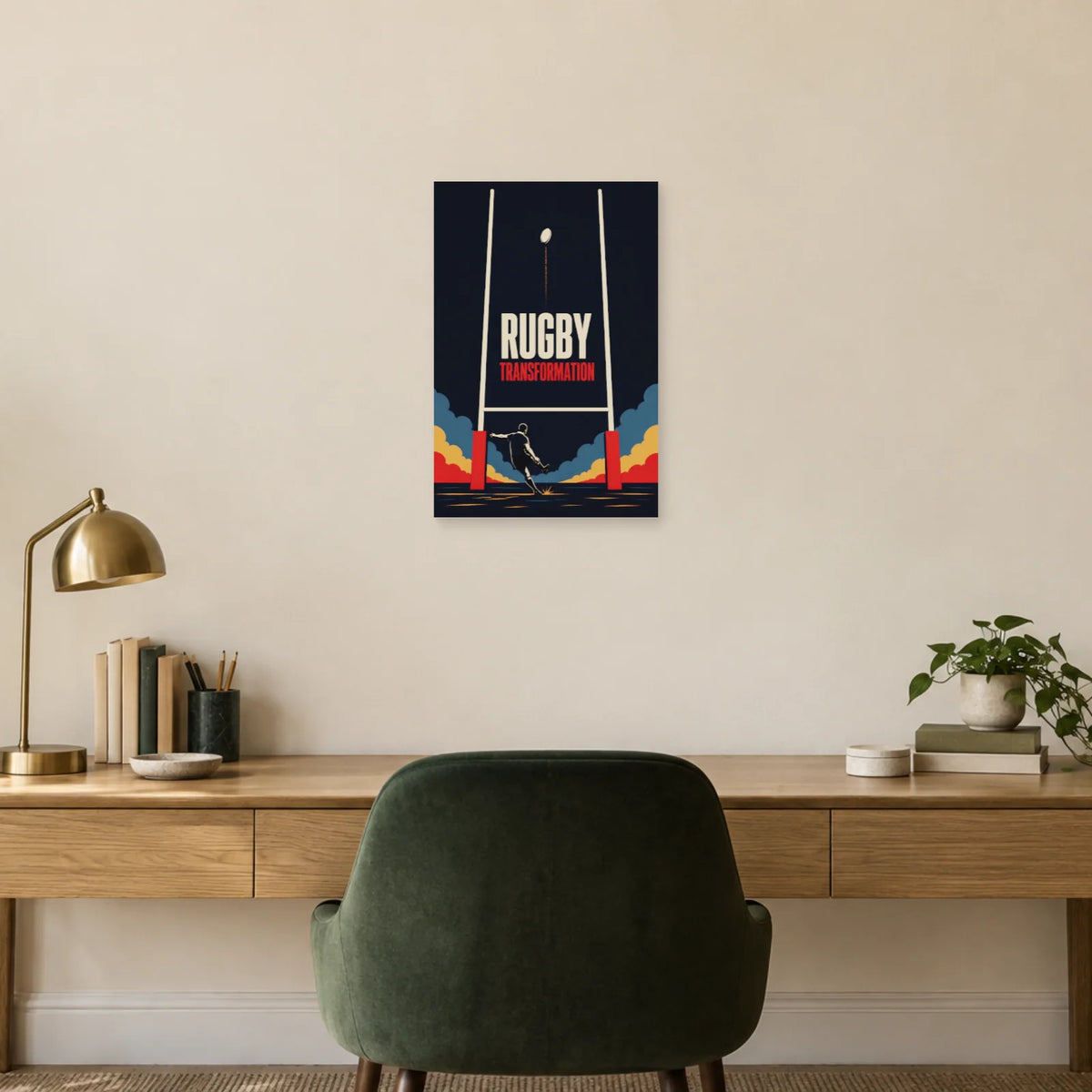 Affiche Rugby – Transformation dans un bureau - Art Virtuoso