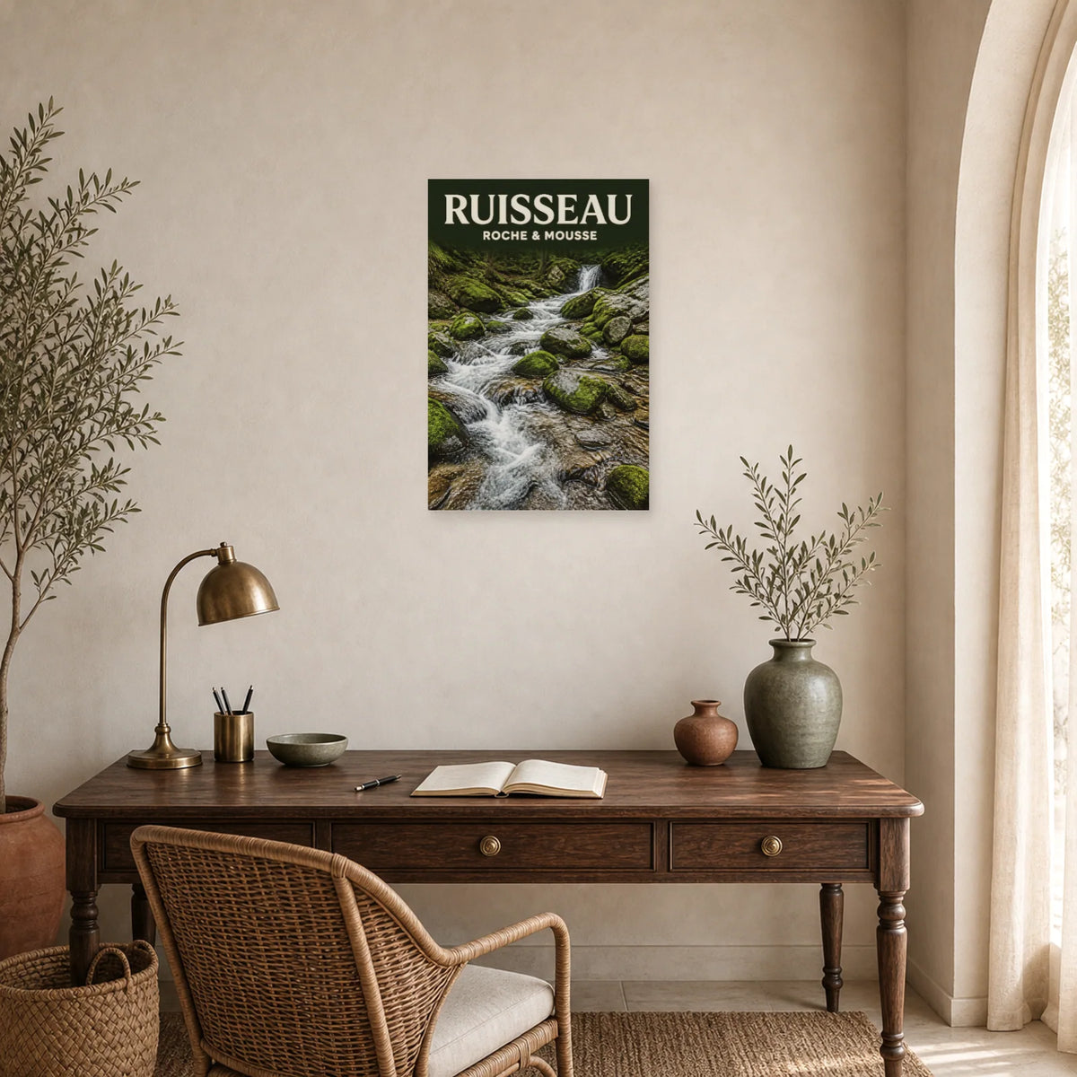 Affiche Ruisseau – Roche & Mousse dans un bureau - Art Virtuoso