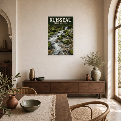 Affiche Ruisseau – Roche & Mousse dans une salle à manger - Art Virtuoso