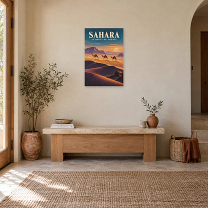 Affiche Sahara – Caravane à l'heure dorée dans une entrée ou un couloir - Art Virtuoso