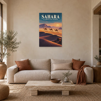 Affiche Sahara – Caravane à l'heure dorée dans un salon - Art Virtuoso