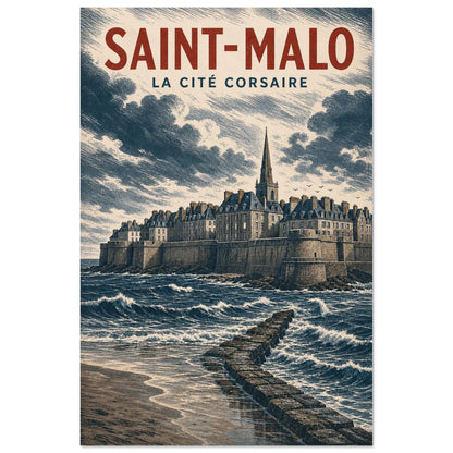 Affiche Saint-Malo – La Cité Corsaire, illustration verticale illustration côtière, format 60 × 90 cm
