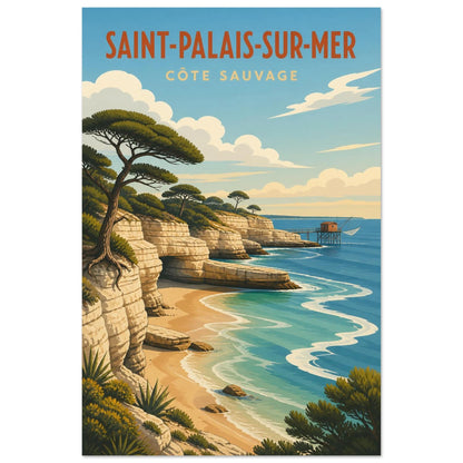 Affiche Saint-Palais-sur-Mer – Côte Sauvage, lithographie contemporaine verticale, format 60 × 90 cm