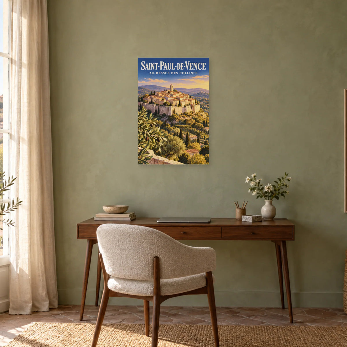 Affiche Saint-Paul-de-Vence - Au-dessus des collines dans un bureau - Art Virtuoso