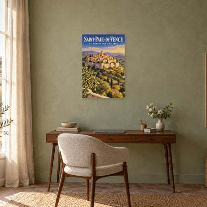 Affiche Saint-Paul-de-Vence - Au-dessus des collines dans un bureau - Art Virtuoso