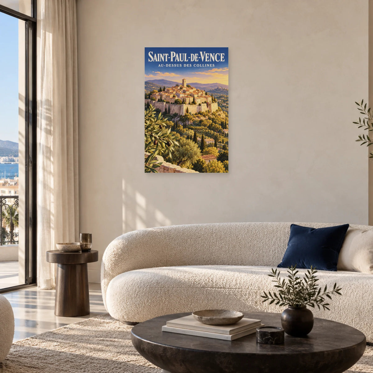 Affiche Saint-Paul-de-Vence - Au-dessus des collines dans un salon - Art Virtuoso