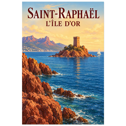 Affiche Saint-Raphaël - L'Île d'Or, illustration peinte / affiche de voyage rétro verticale, format 40 × 60 cm