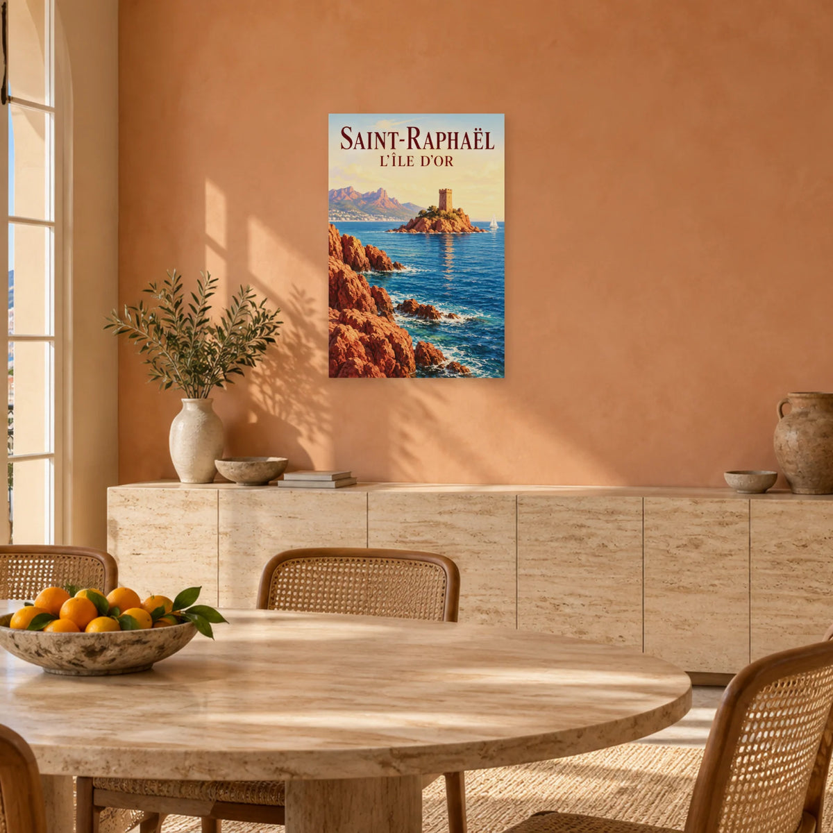 Affiche Saint-Raphaël - L'Île d'Or dans une salle à manger - Art Virtuoso