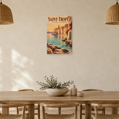 Affiche Saint-Tropez - Un soir à la Ponche dans une salle à manger - Art Virtuoso