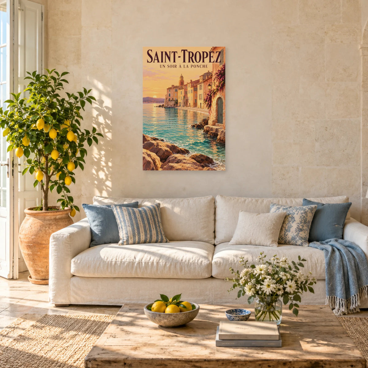 Affiche Saint-Tropez - Un soir à la Ponche dans un salon - Art Virtuoso