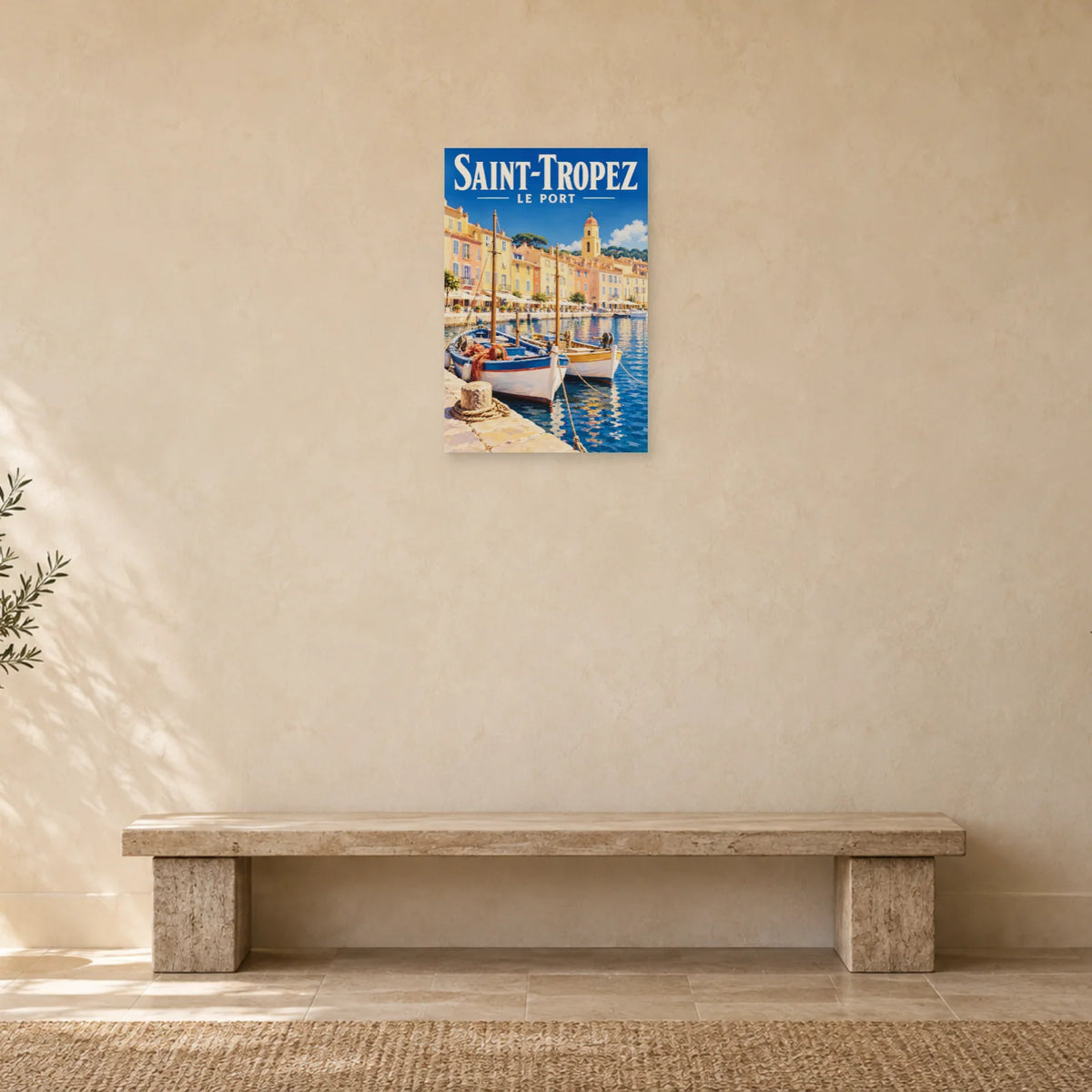 Affiche Saint-Tropez - Le port et le clocher dans une entrée ou un couloir - Art Virtuoso