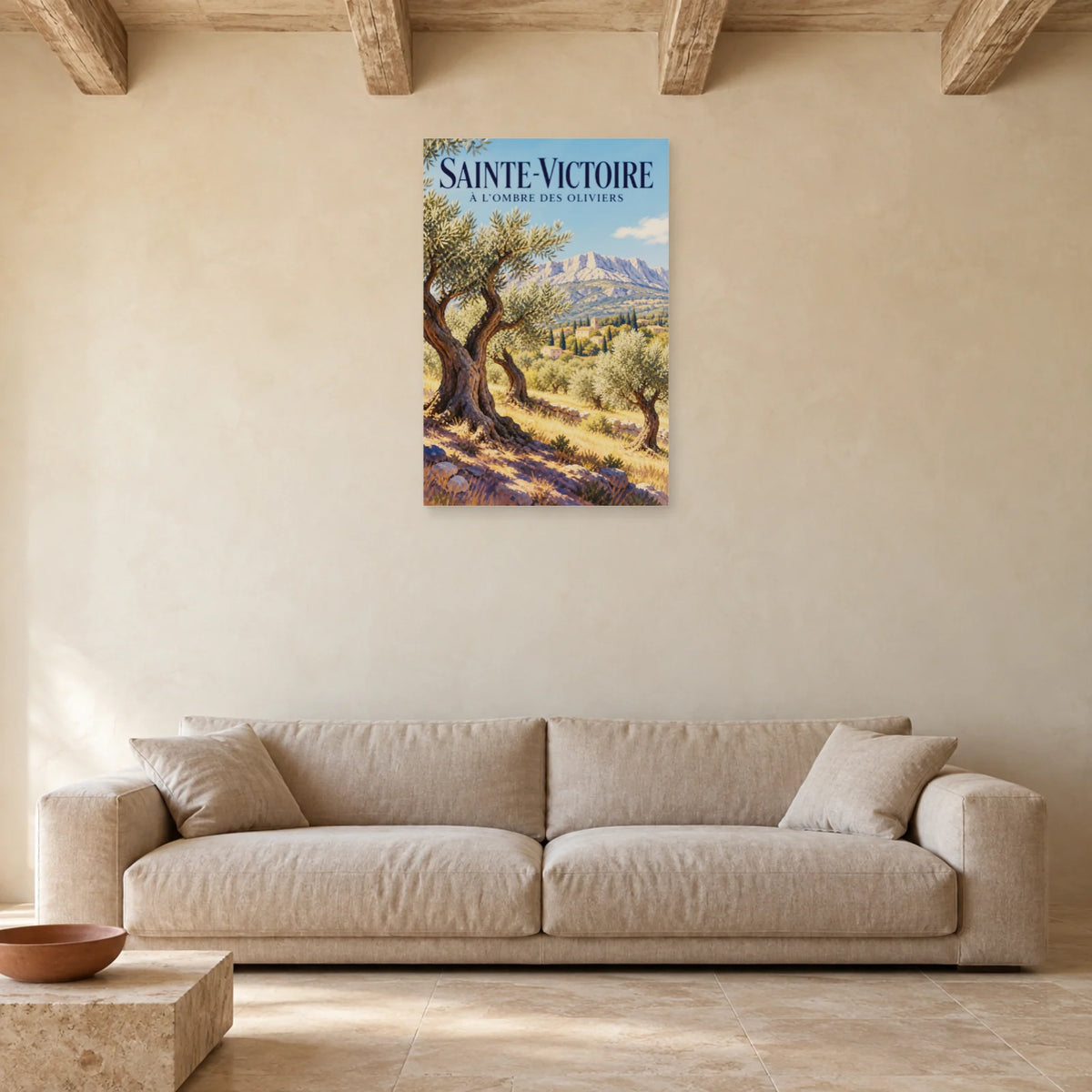 Affiche Sainte-Victoire Oliveraie provençale dans un salon - Art Virtuoso