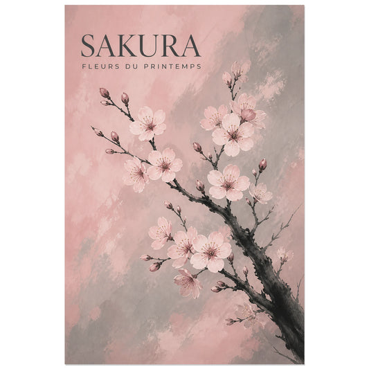 Affiche Sakura – Fleurs du Printemps, encre et gouache japonaise contemporaine verticale, format 30 × 45 cm