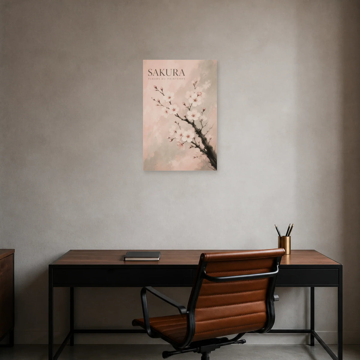 Affiche Sakura – Fleurs du Printemps dans un bureau - Art Virtuoso