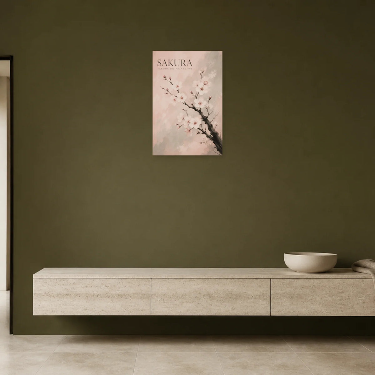 Affiche Sakura – Fleurs du Printemps dans une entrée ou un couloir - Art Virtuoso