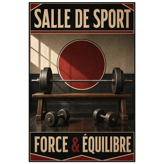 Barre et haltères sous la lumière d'une fenêtre, affiche 30 × 45 cm