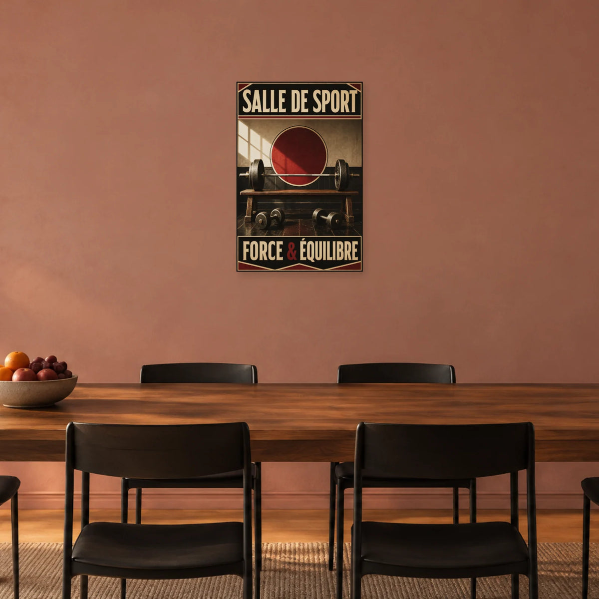 Affiche Salle de sport – Force et équilibre dans une salle à manger - Art Virtuoso