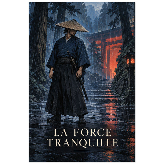 Affiche Samouraï - Force tranquille, illustration réaliste / esthétique d'estampe verticale, format 30 × 45 cm
