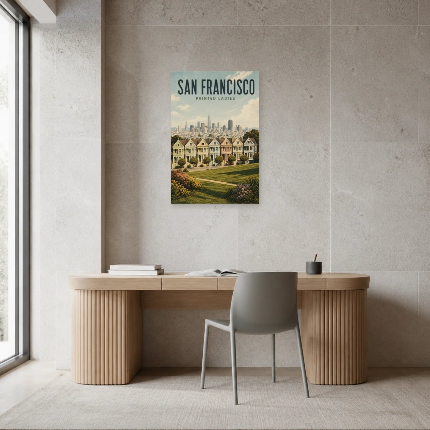 Affiche San Francisco – Painted Ladies dans un bureau - Art Virtuoso