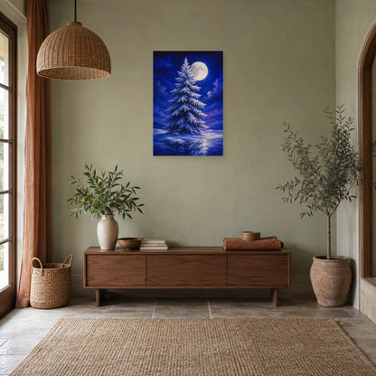 Affiche Sapin givré – Lune d'hiver dans une entrée ou un couloir - Art Virtuoso