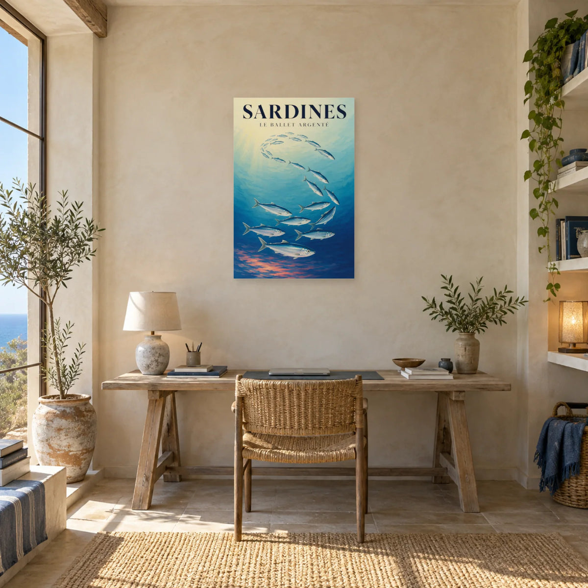 Affiche Sardines - Le ballet argenté dans un bureau - Art Virtuoso