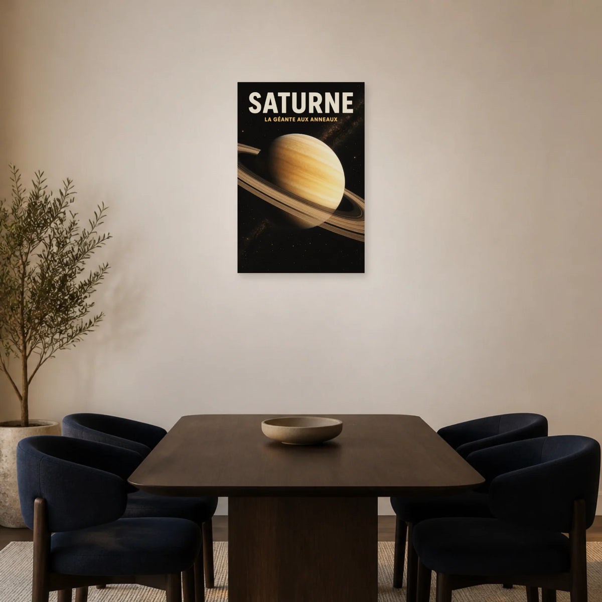 Affiche Saturne – La Géante aux Anneaux dans une salle à manger - Art Virtuoso