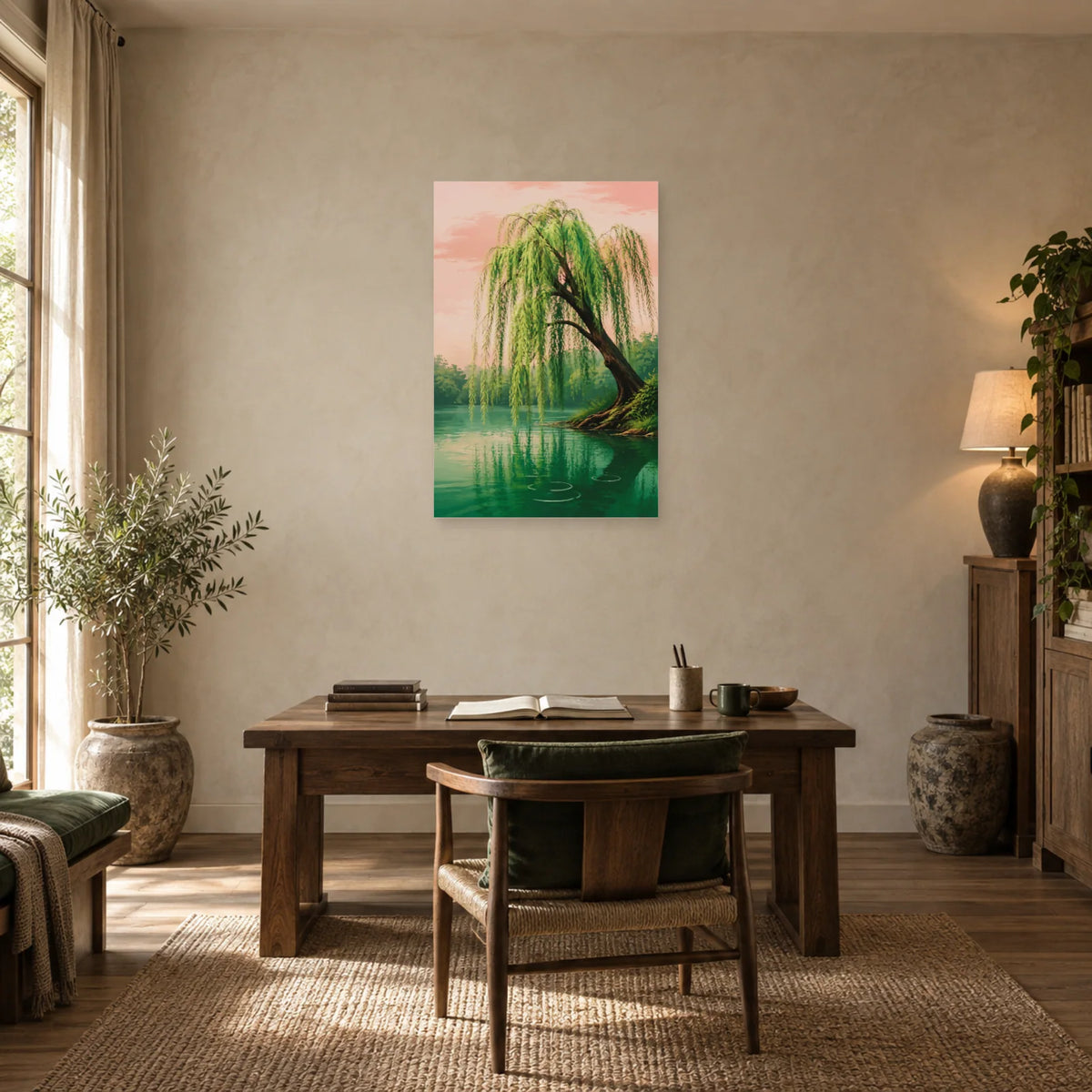 Affiche Saule pleureur – Étang vert dans un bureau - Art Virtuoso