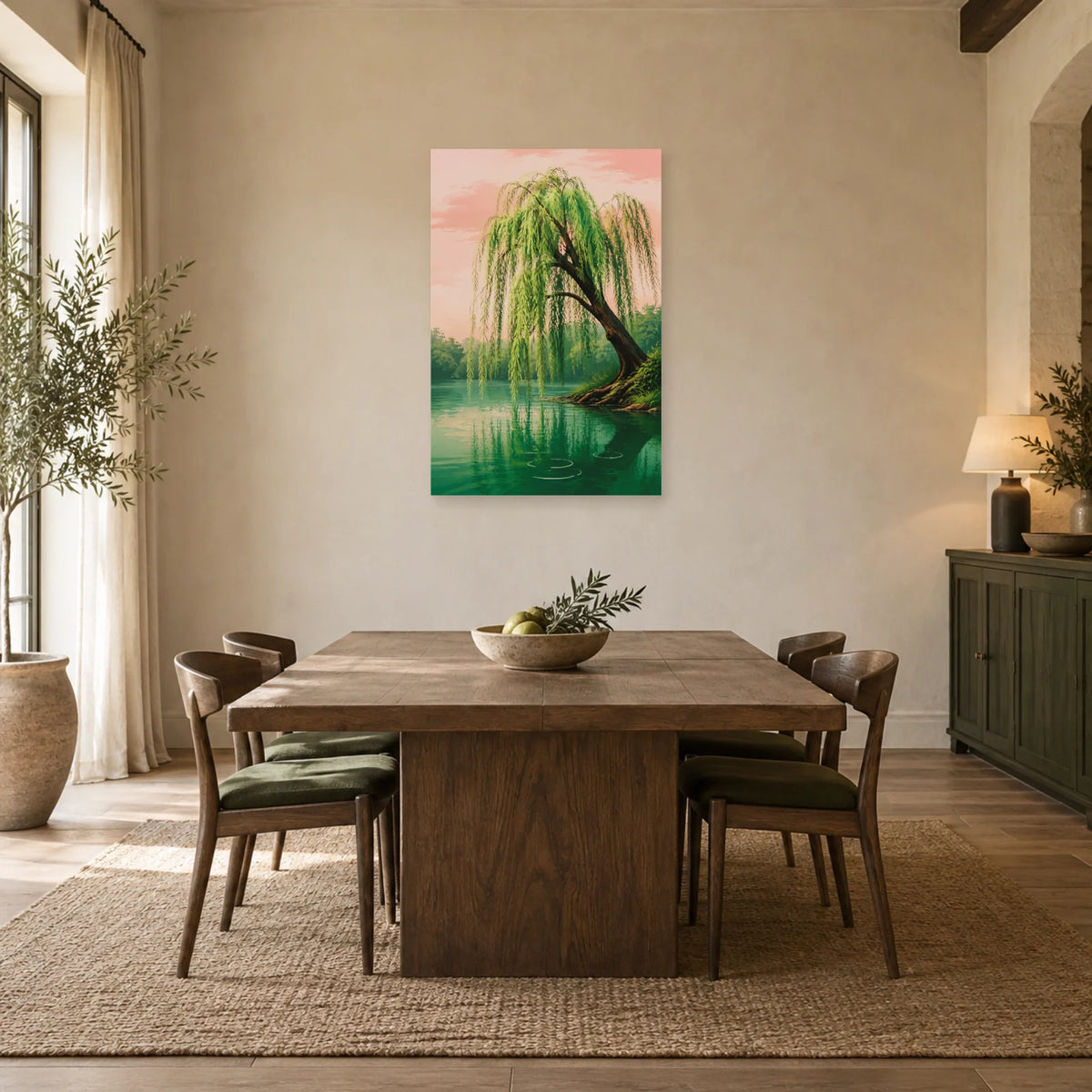 Affiche Saule pleureur – Étang vert dans une salle à manger - Art Virtuoso