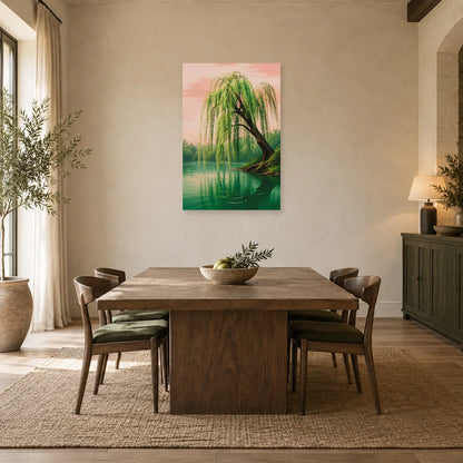 Affiche Saule pleureur – Étang vert dans une salle à manger - Art Virtuoso