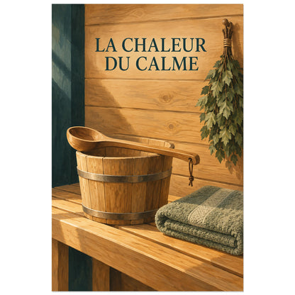 Affiche La chaleur du calme dans un sauna lambrissé couleur miel, 60 × 90 cm