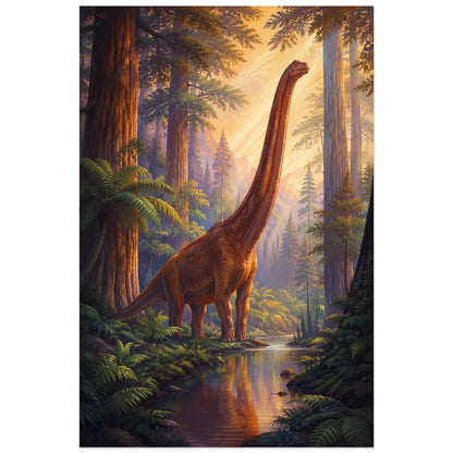Affiche Sauropode – La forêt des géants, gouache paysagère / paléoart illustré verticale, format 40 × 60 cm