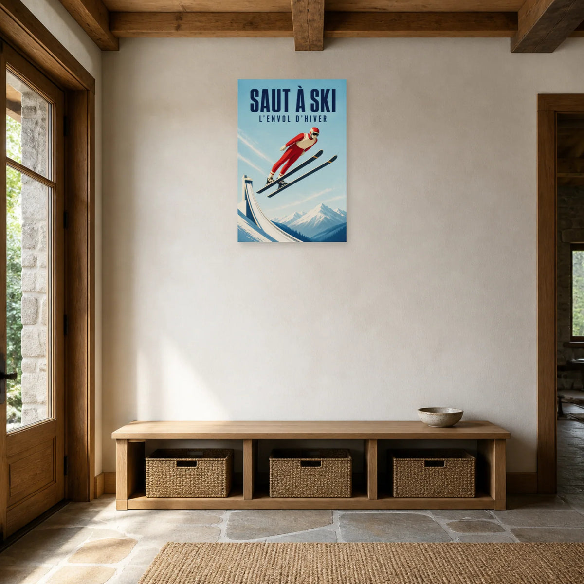 Affiche Saut à ski – L’envol d’hiver dans une entrée ou un couloir - Art Virtuoso
