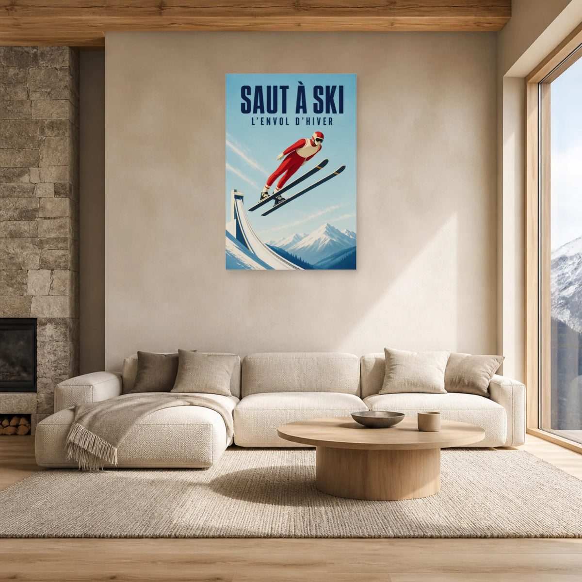 Affiche Saut à ski – L’envol d’hiver dans un salon - Art Virtuoso