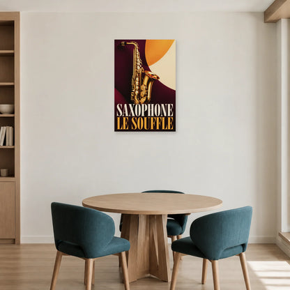 Affiche Saxophone – Le souffle dans une salle à manger - Art Virtuoso
