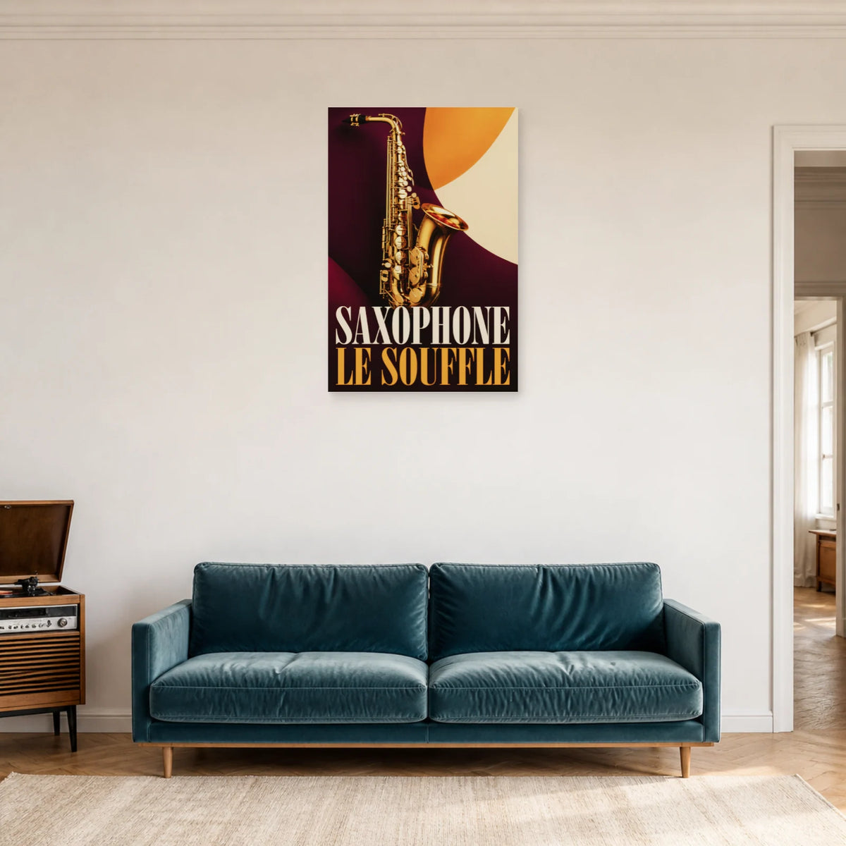 Affiche Saxophone – Le souffle dans un salon - Art Virtuoso