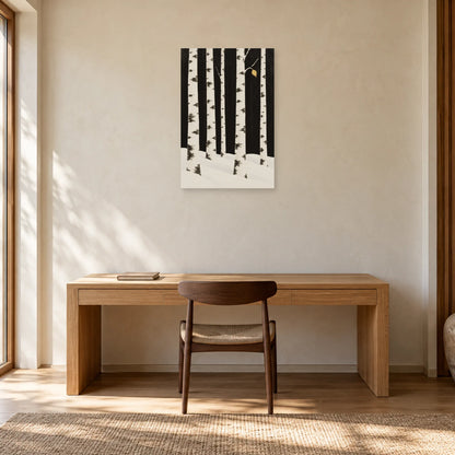 Affiche scandinave Bouleaux au rythme de l'hiver dans un bureau - Art Virtuoso