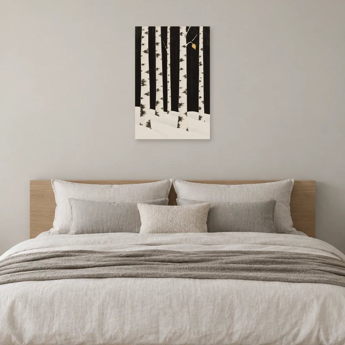 Affiche scandinave Bouleaux au rythme de l'hiver dans une chambre - Art Virtuoso