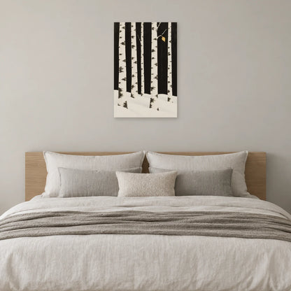 Affiche scandinave Bouleaux au rythme de l'hiver dans une chambre - Art Virtuoso