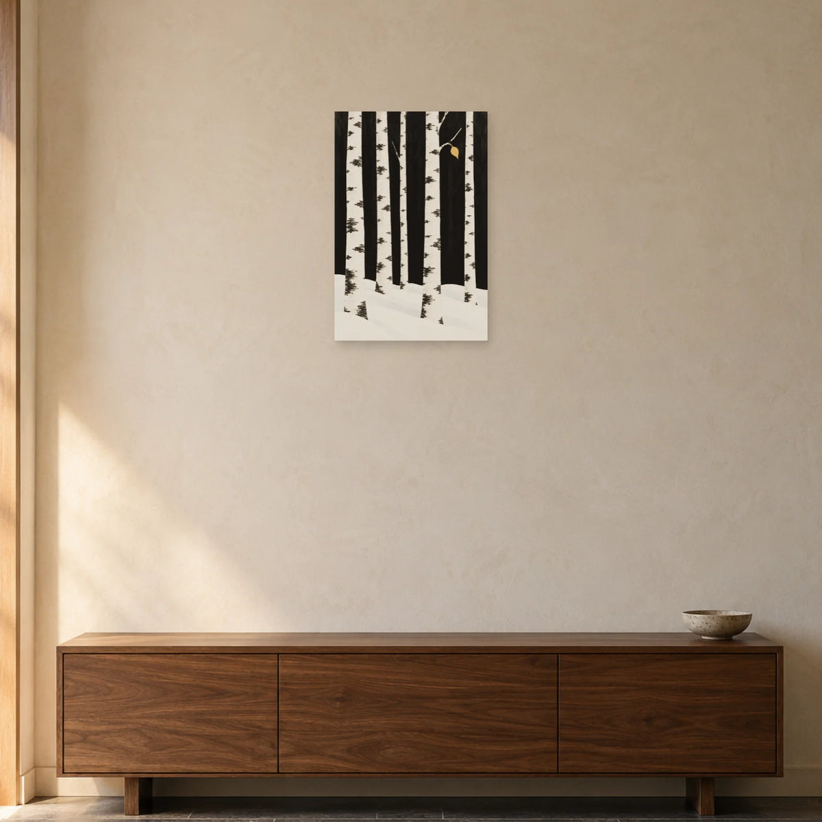 Affiche scandinave Bouleaux au rythme de l'hiver dans une entrée ou un couloir - Art Virtuoso
