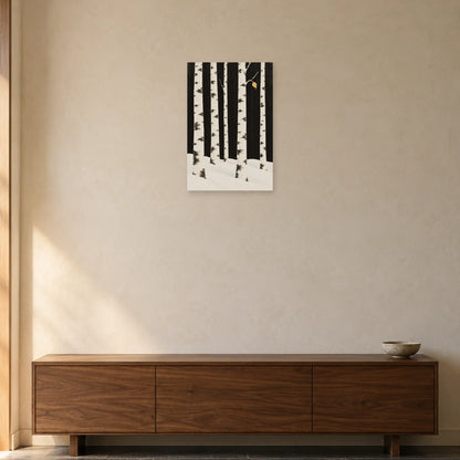 Affiche scandinave Bouleaux au rythme de l'hiver dans une entrée ou un couloir - Art Virtuoso