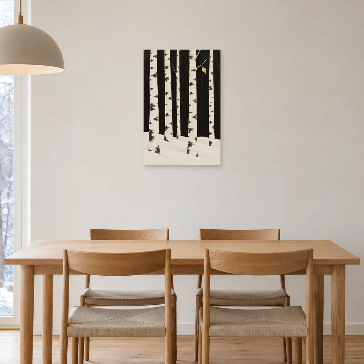 Affiche scandinave Bouleaux au rythme de l'hiver dans une salle à manger - Art Virtuoso