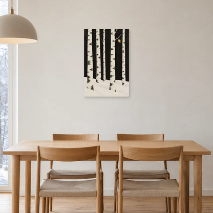 Affiche scandinave Bouleaux au rythme de l'hiver dans une salle à manger - Art Virtuoso