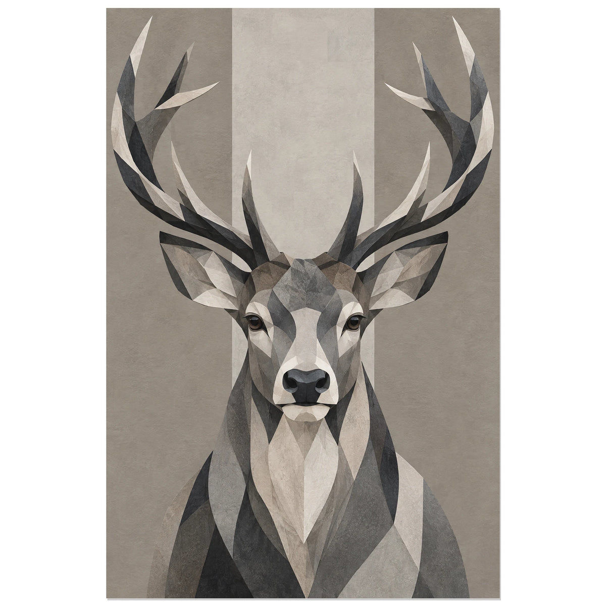 Affiche scandinave Cerf en facettes noir et blanc, illustration géométrique / facettes de papier verticale, format 30 × 45 cm