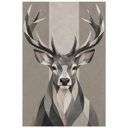 Affiche scandinave Cerf en facettes noir et blanc, illustration géométrique / facettes de papier verticale, format 30 × 45 cm