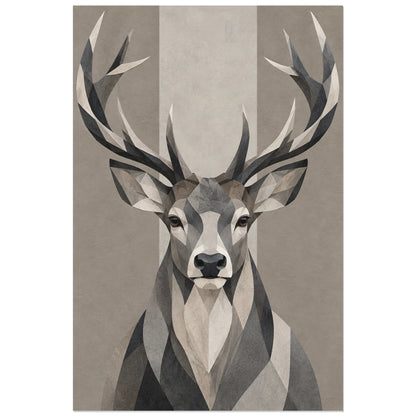 Affiche scandinave Cerf en facettes noir et blanc, illustration géométrique / facettes de papier verticale, format 40 × 60 cm