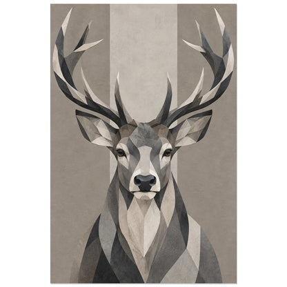Affiche scandinave Cerf en facettes noir et blanc, illustration géométrique / facettes de papier verticale, format 60 × 90 cm